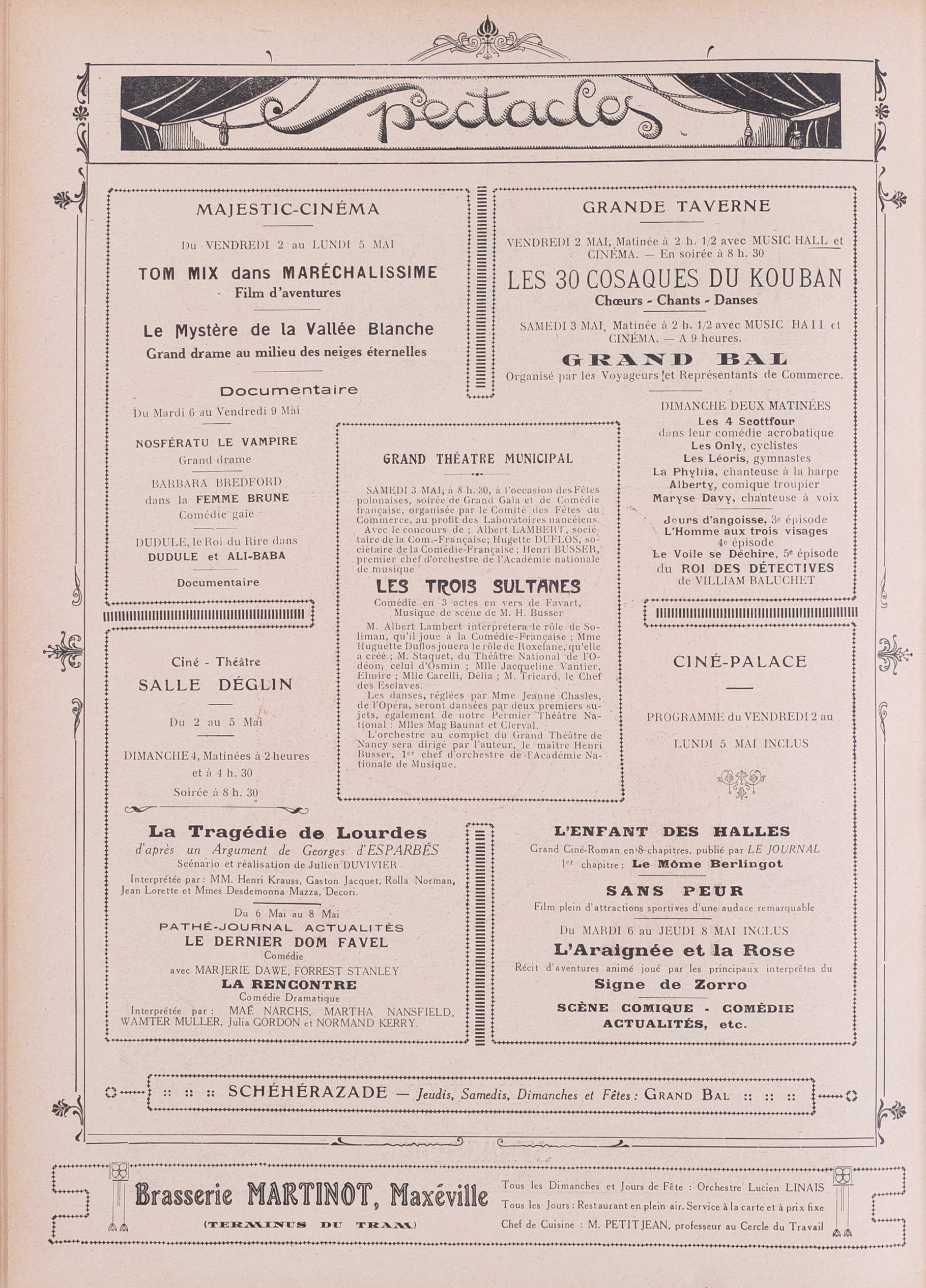 Contenu du Programme des spectacles