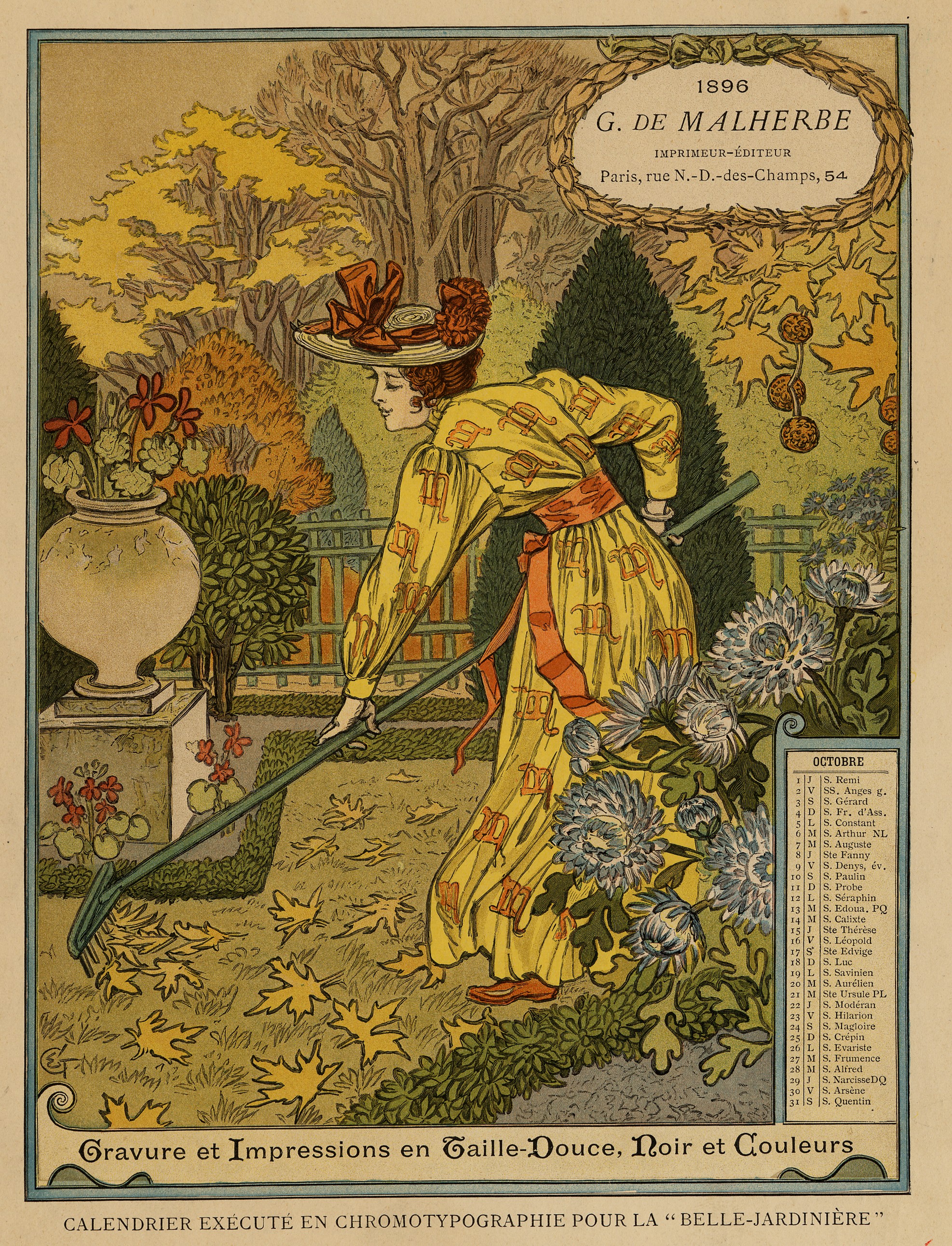 Contenu du Calendrier de 1896 de La Belle Jardinière. Les Mois : Octobre