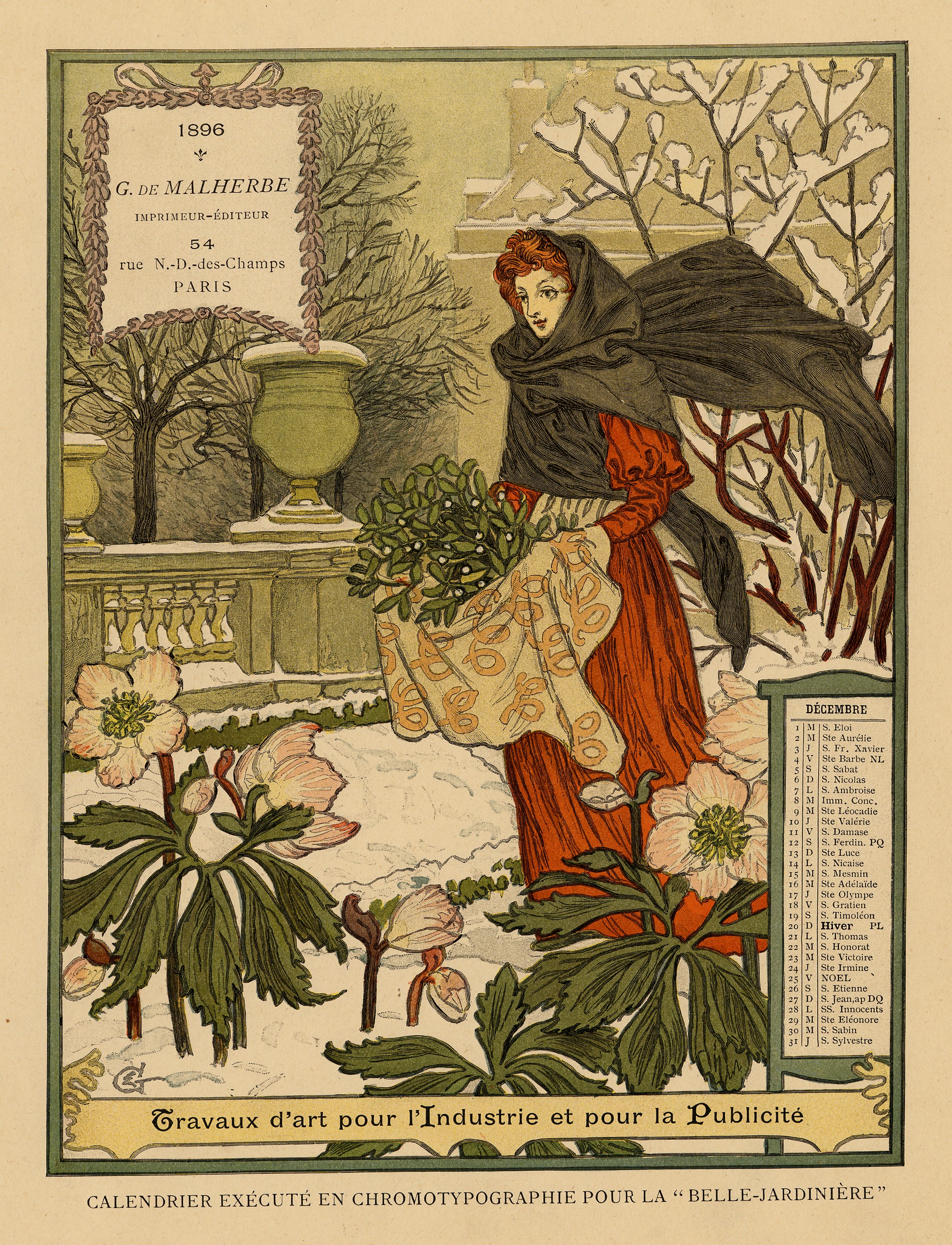 Contenu du Calendrier de 1896 de La Belle Jardinière. Les Mois : Décembre