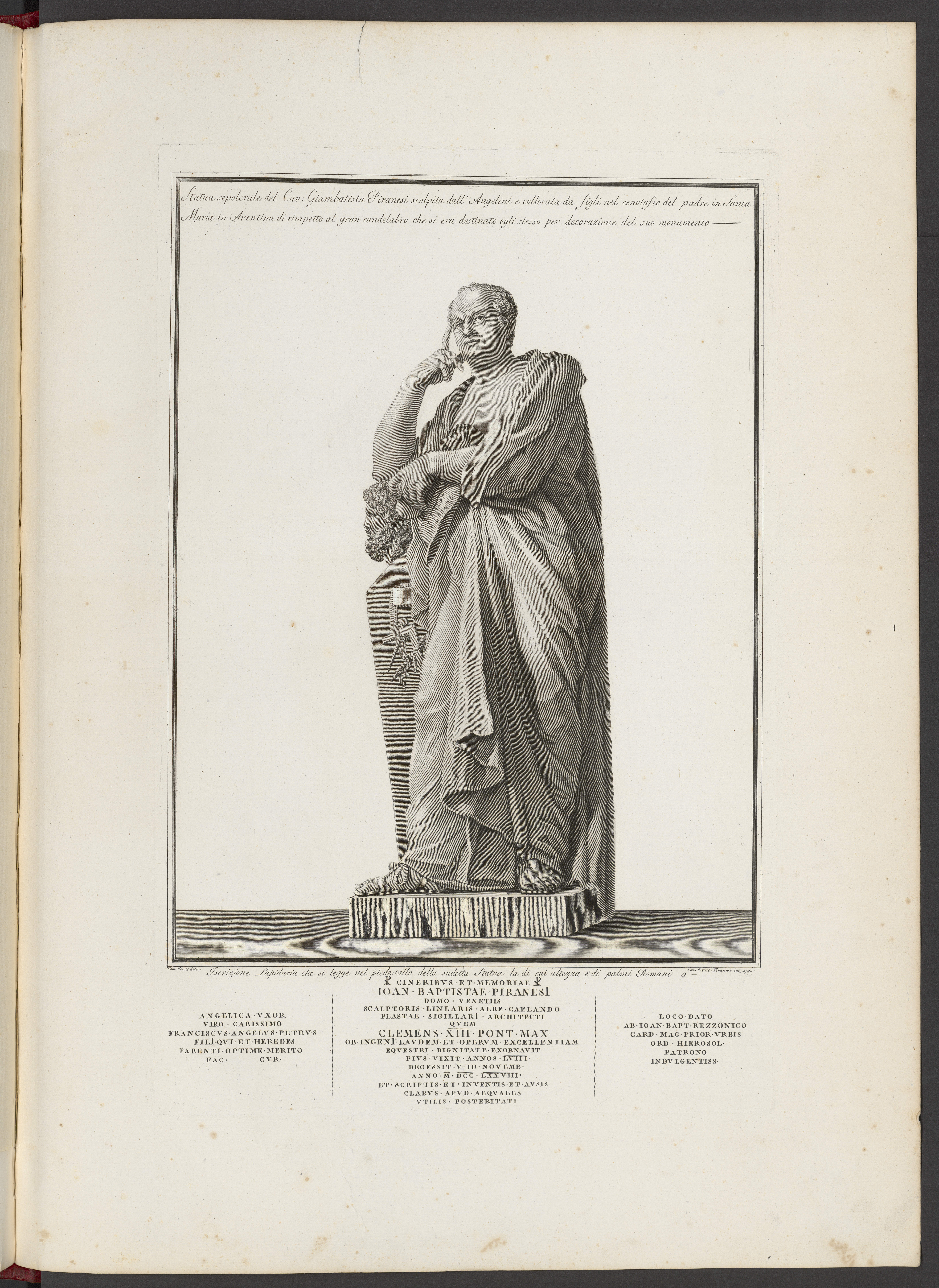 Contenu du Iscrizione lapidaria che si legge nel piedestallo della sudetta statua la cui altezza e di palmi romani