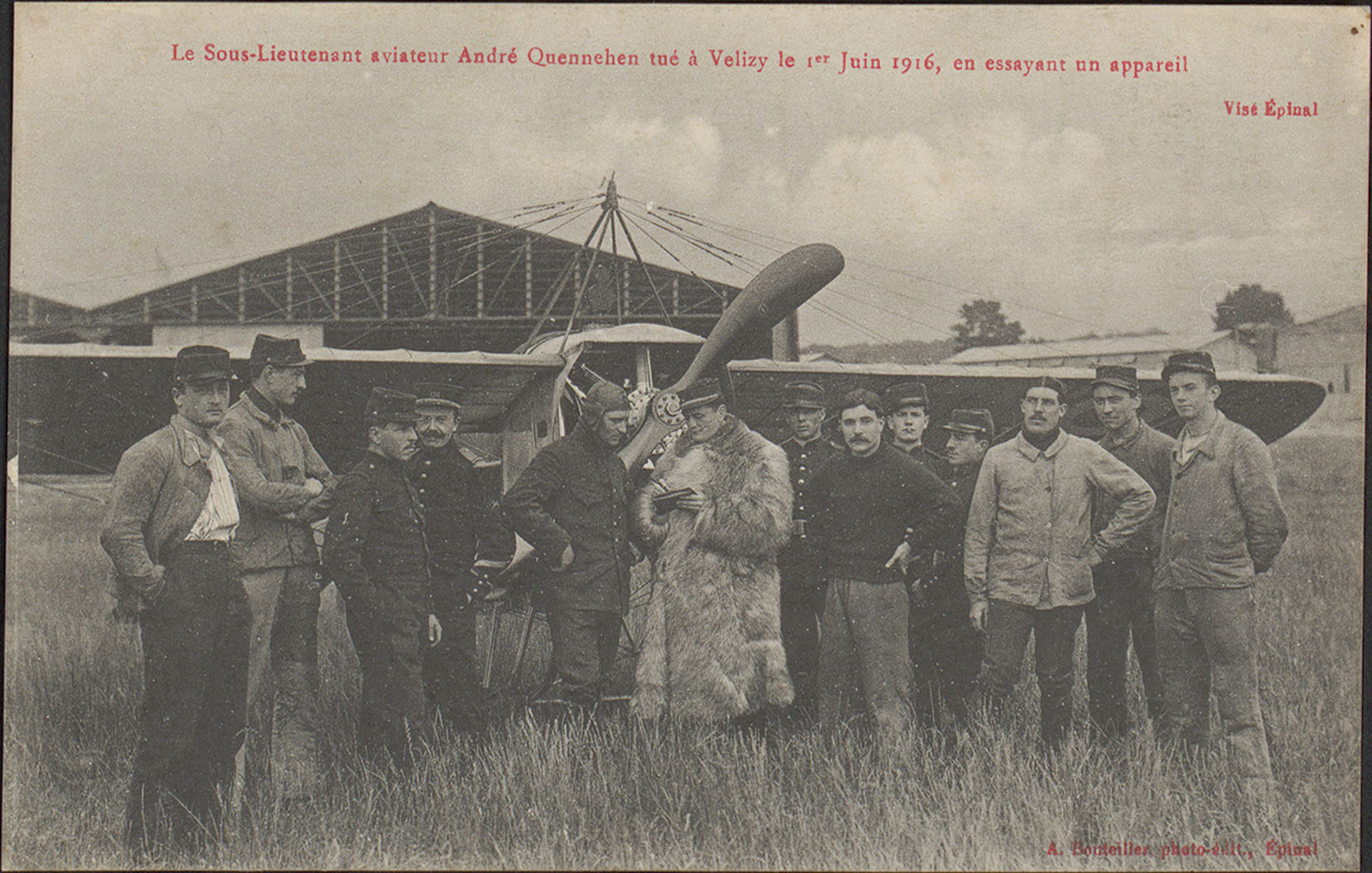 Contenu du Le Sous-Lieutenant aviateur André Quennehen tué à Velizy le 1er Juin 1916 en essayant un appareil