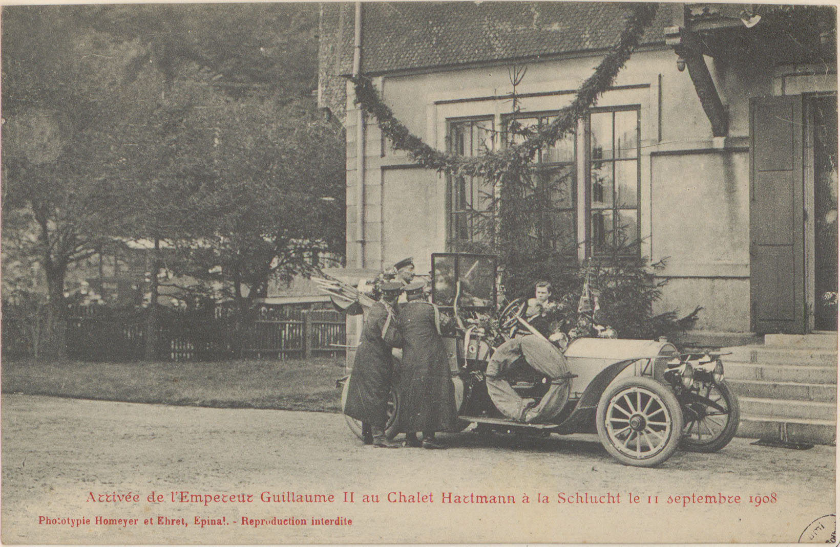 Contenu du Arrivée de l'Empereur Guillaume II au chalet Hartmann à la Schlucht le 11 septembre 1908
