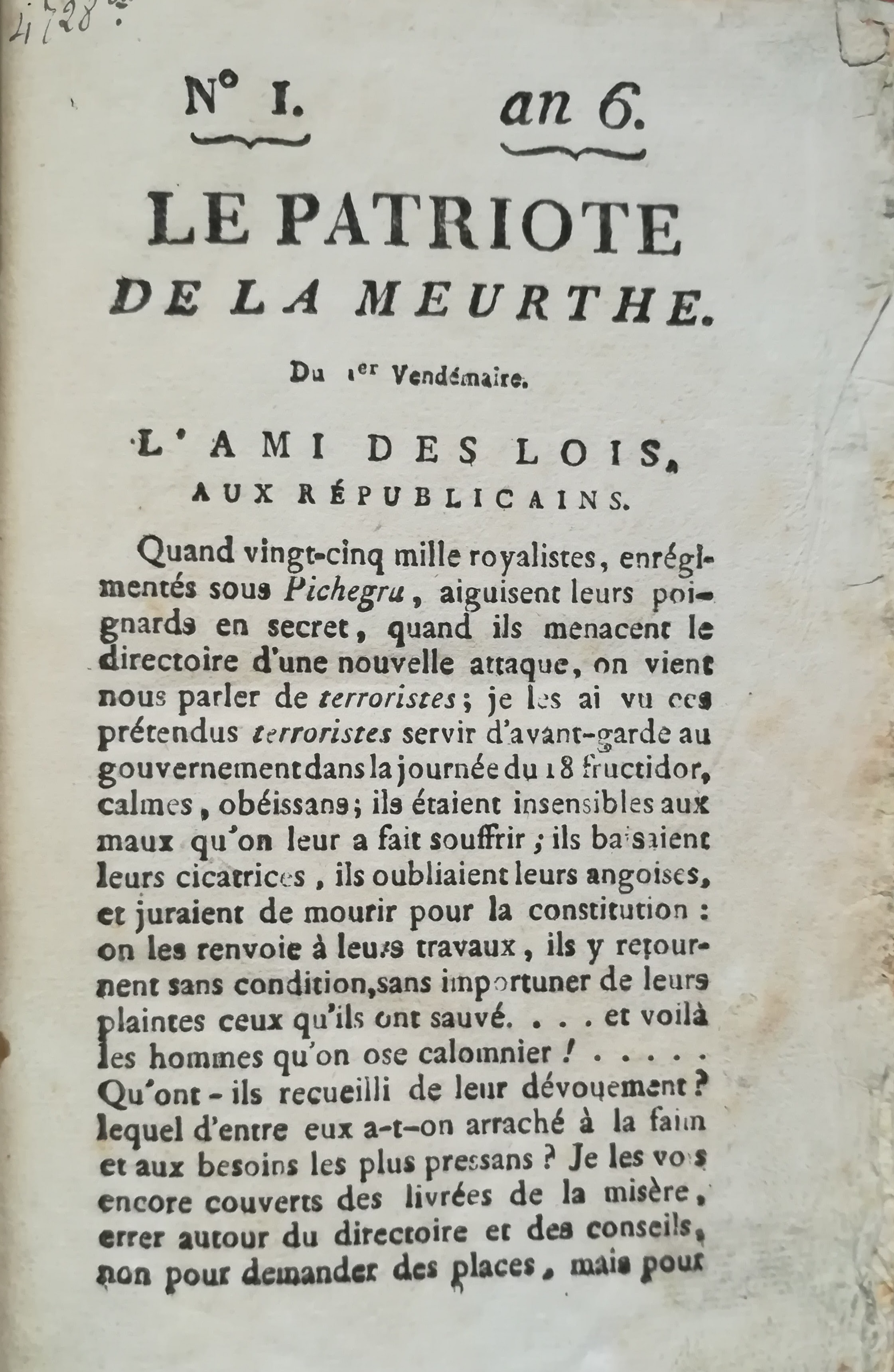 Contenu du Le patriote de la Meurthe, No. 1