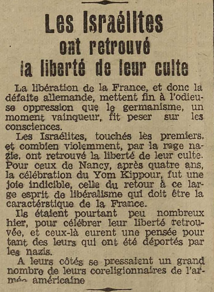 Contenu du Liberté de culte, extrait de l'éclair de l'Est du 18/09/1944