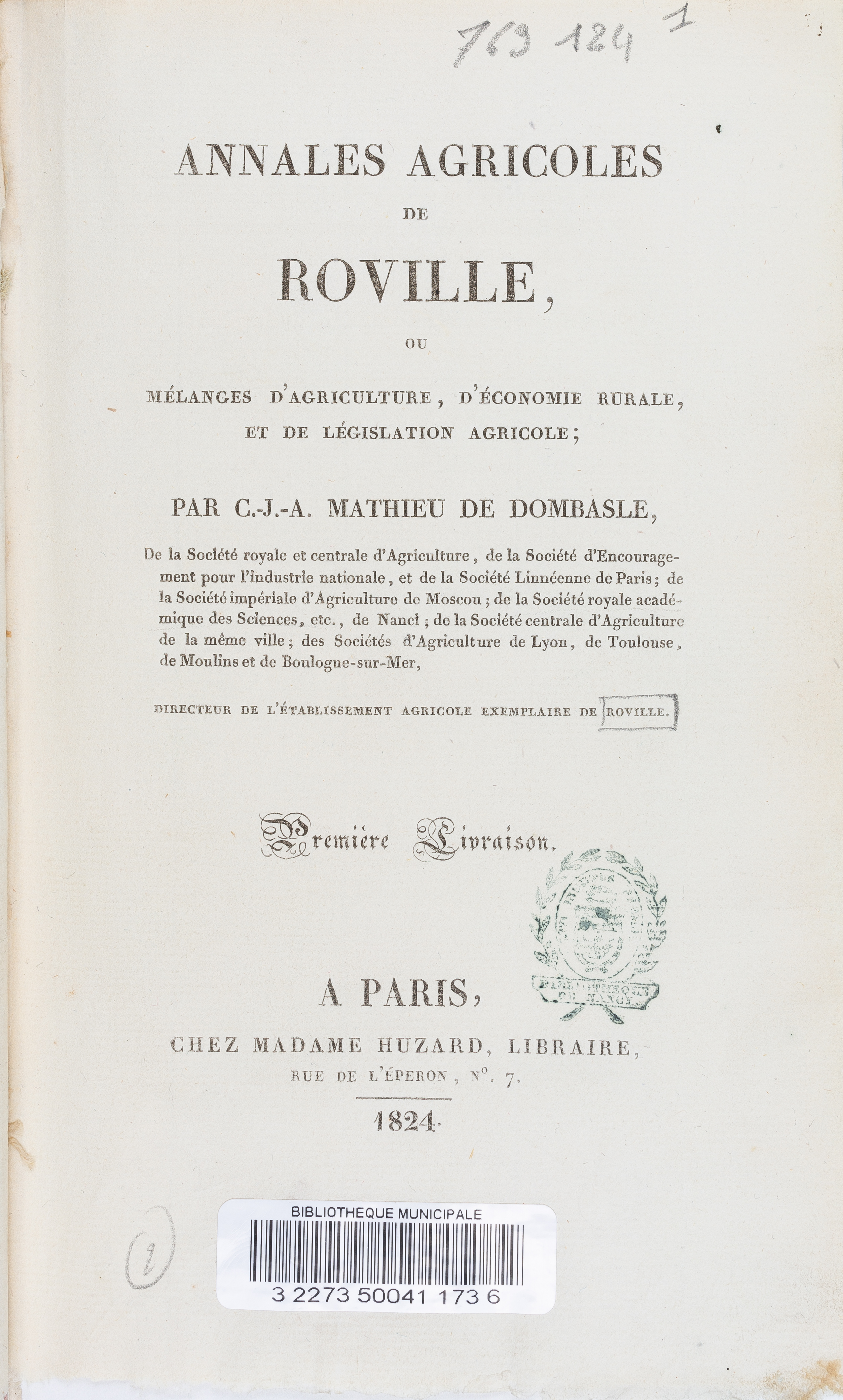 Contenu du Annales agricoles de Roville, page de titre