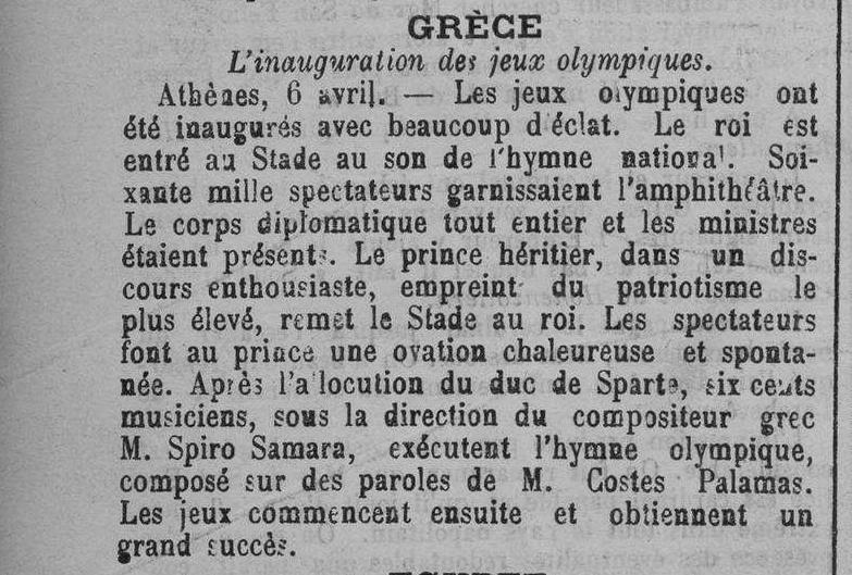 Contenu du GRÈCE : L'inauguration des jeux olympiques - Le Lorrain, 09/04/1896