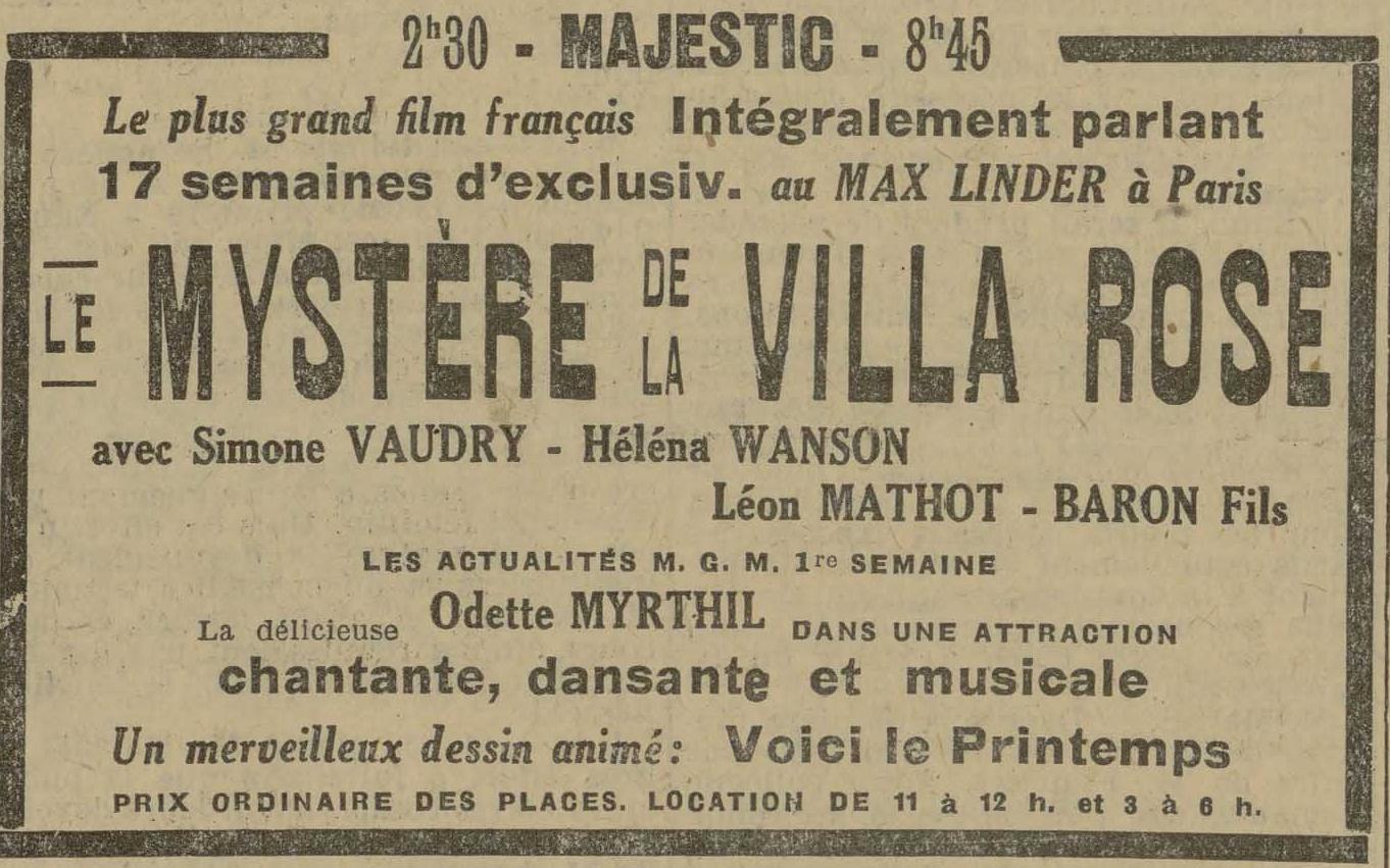 Contenu du Courrier des spectacles - L'Est Républicain - 27 septembre 1930