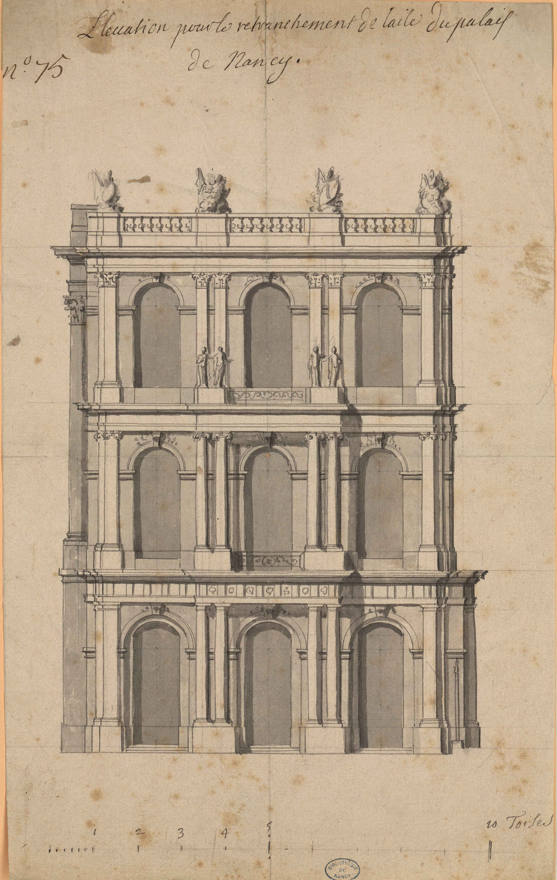 Contenu du Élévation pour le retranchement de l'aile du palais de Nancy