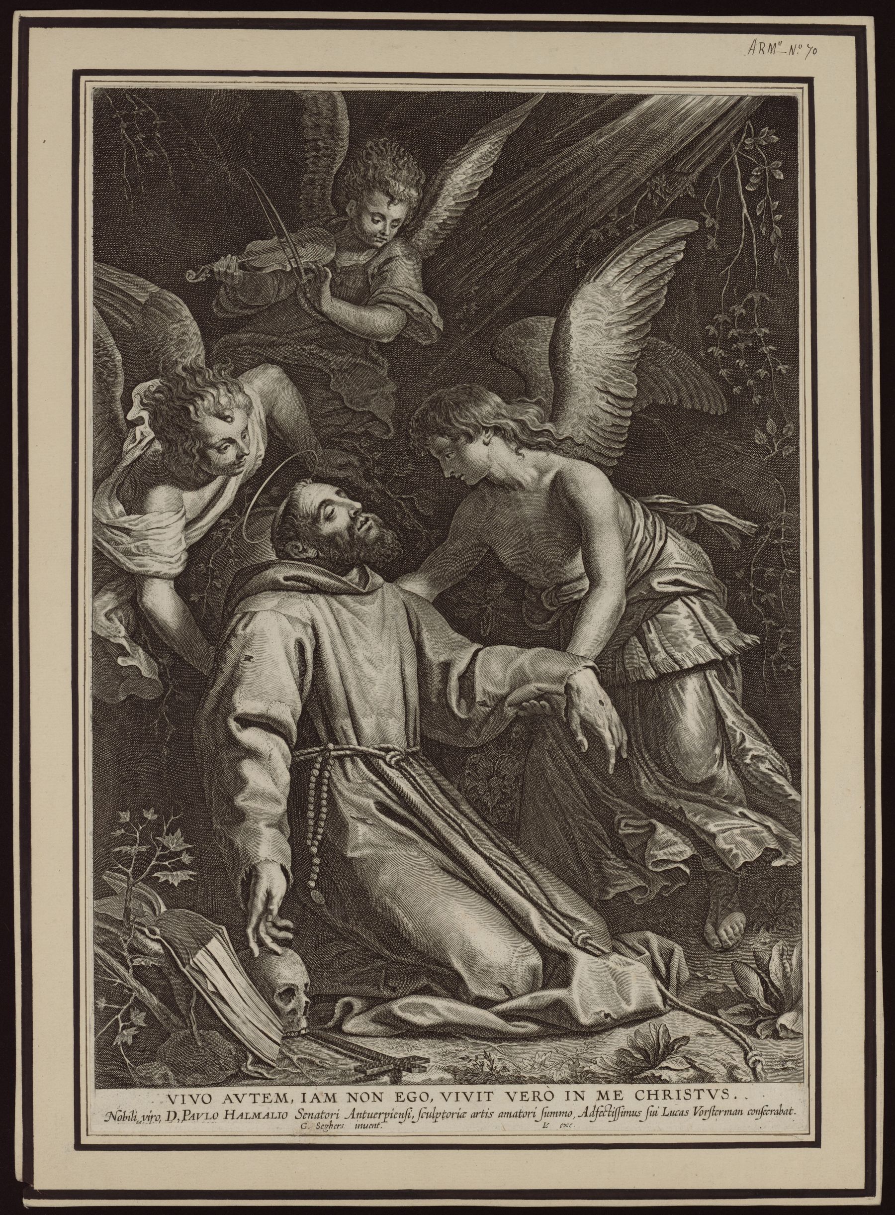 Contenu du Saint François d'Assise en extase se voit réconforté par des anges après sa stigmatisation