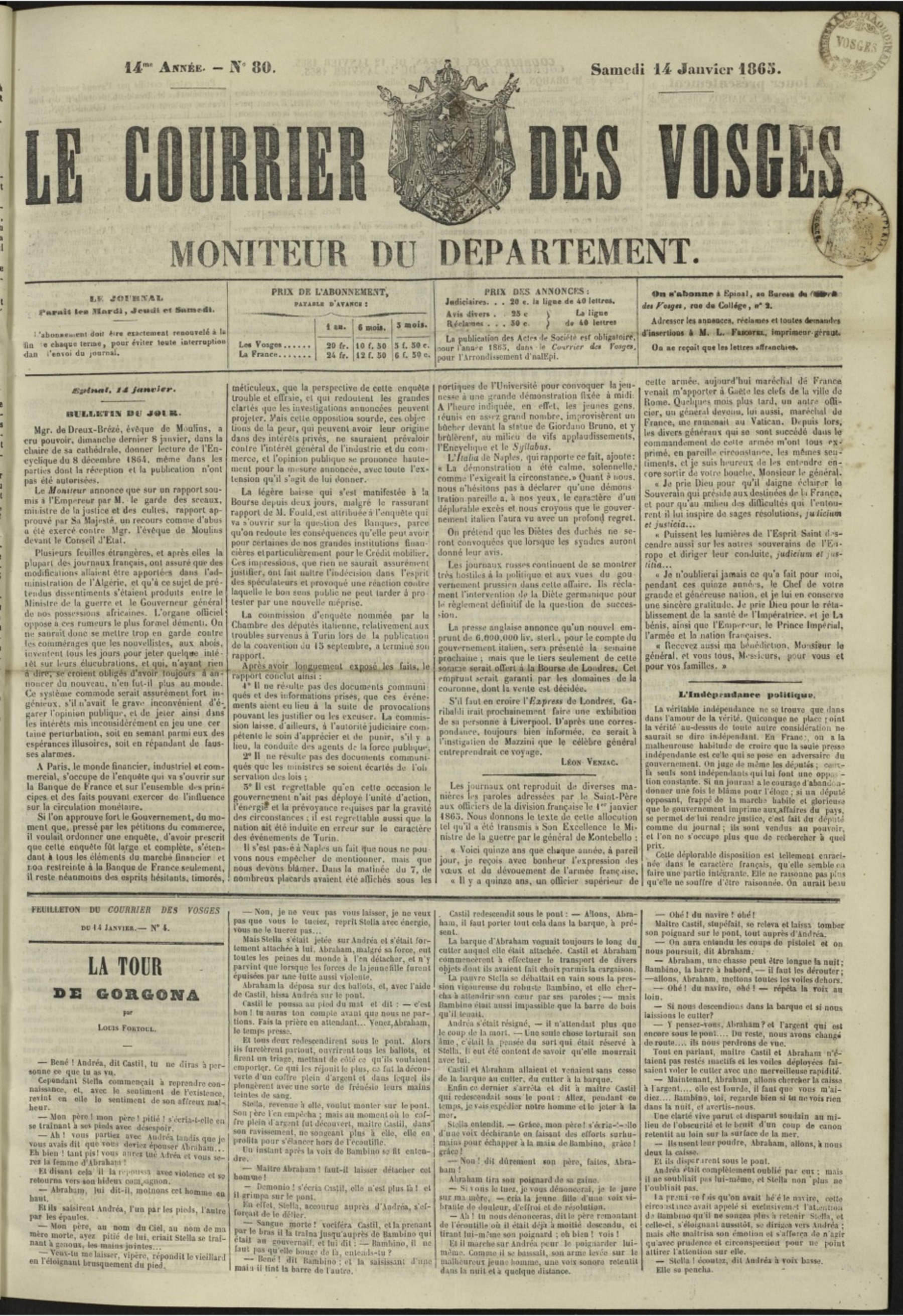 Contenu du Le Courrier des Vosges : moniteur du département