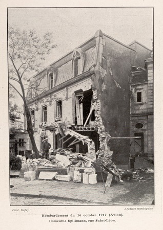 Bombardement du 16 octobre 1917 (avion). Immeuble Spillmann, rue Saint-Léon