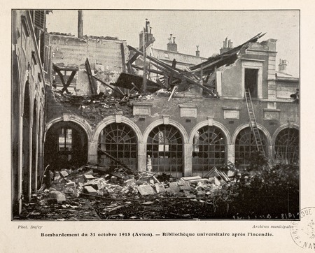 Bombardement du 3 octobre 1918 (avion). Bibliothèque universitaire après l…