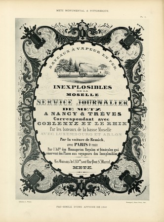 Fac-simile d’une affiche de 1840 : inexplosibles de la Moselle