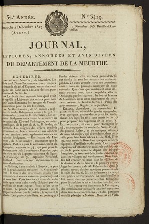Journal, affiches, annonces et avis divers du département de la Meurthe