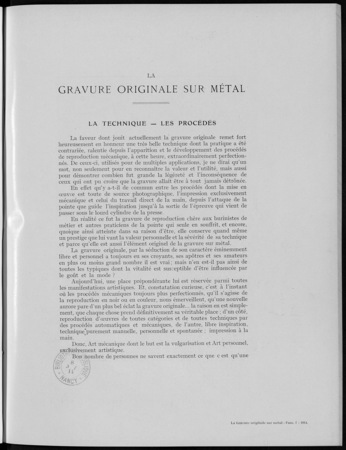 La gravure originale sur métal, la technique, les procédés