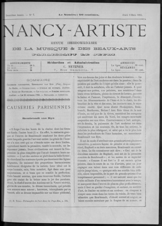 Nancy artiste : revue hebdomadaire de la musique &amp; des beaux-arts