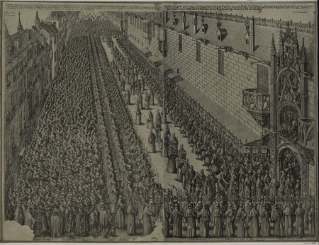 Planche de la Pompe funèbre de Charles III représentant le cortège devant …