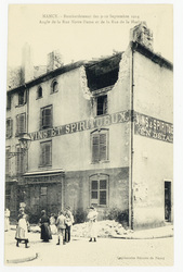 Angle de la rue Notre-Dame et de la rue de la Hache, Nancy. Bombardement d…