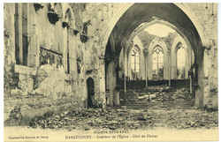 Haraucourt. Intérieur de l’église. Côté du chœur, guerre 1914-1915