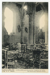 St-Hilaire (près Mourmelon) : intérieur de l'église. La guerre 1914-1915