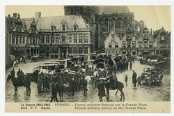 Furnes : convoi militaire français sur la Grande Place, la guerre 1914-1915