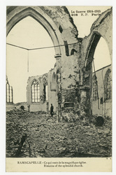 Ramscapelle : ce qui reste de la magnifique église. La guerre 1914-1915