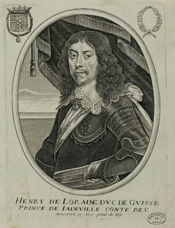 Henry de Loraine duc de Guisse Prince de Iainville conte deu.