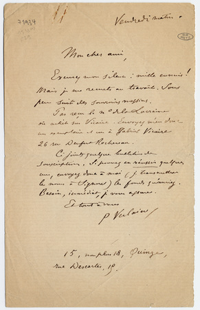 Lettre autographe signée avec enveloppe à Jules Rais