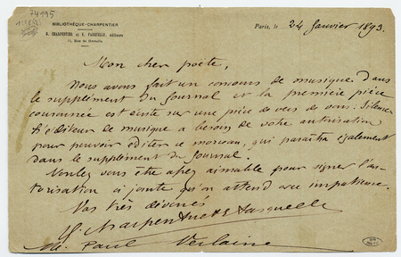 Lettre manuscrite signée G. Charpentier et E. Fasquelle