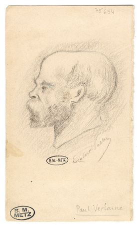 Portrait de Paul Verlaine, tête de profil