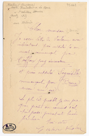 Lettre autographe signée de Gustave Kahn à Léon Vanier