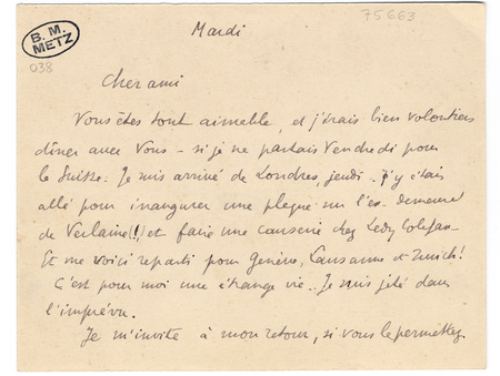 Lettre autographe signée de Paul Valéry à un ami