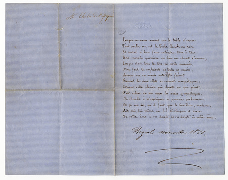 "Lorsque vos mains courant sur la table d'ivoire [...]", poème manuscrit, …