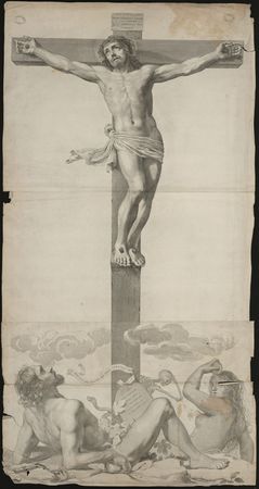 [Adame et Eve au pied du Christ en croix]