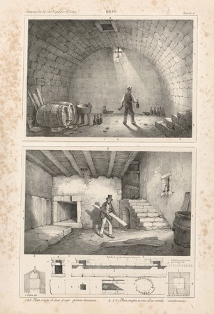 Gran[d]. Plan de coupe et vue d'une prison romaine. Plan, coupes et vue d'…