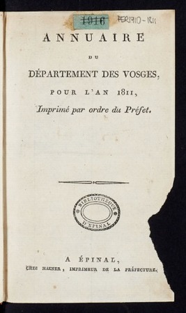 Annuaire  du département des Vosges, pour l'an 1811