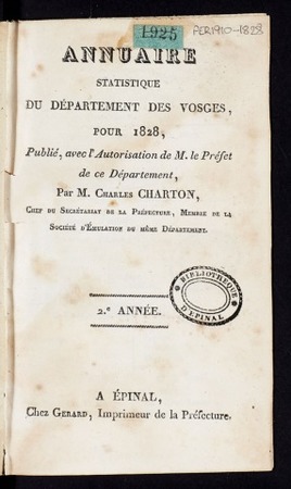 Annuaire statistique du département des Vosges, pour l'an 1828