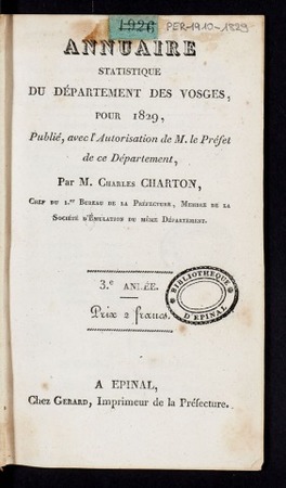 Annuaire statistique du département des Vosges, pour 1829
