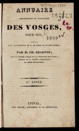 Annuaire administratif et statistique des Vosges, pour 1834