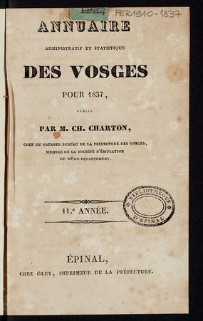 Annuaire administratif et statistique des Vosges pour 1837