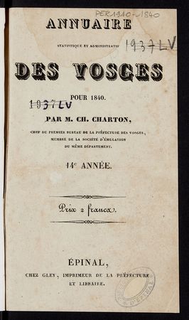 Annuaire statistique et administratif des Vosges pour 1840