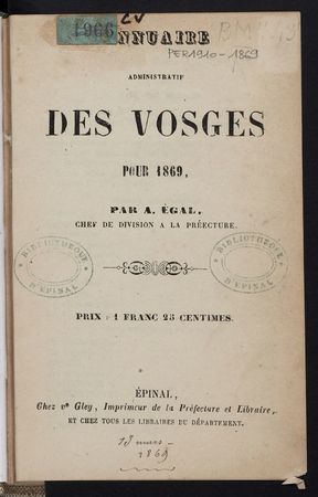 Annuaire administratif des Vosges pour 1869