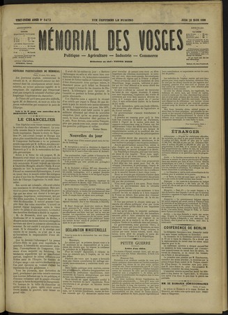 Le Mémorial des Vosges : politique, agriculture, industrie, commerce
