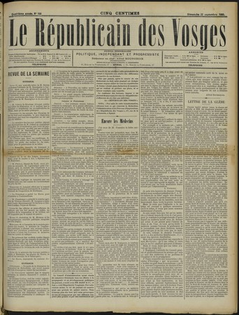 Le Républicain des Vosges, journal hebdomadaire, politique, indépendant et…