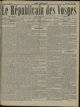 Le Républicain des Vosges, journal hebdomadaire, politique, indépendant et…