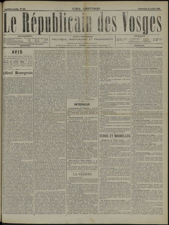 Le Républicain des Vosges, journal hebdomadaire, politique, indépendant et…