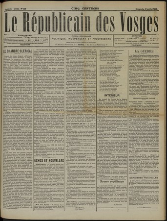 Le Républicain des Vosges, journal hebdomadaire, politique, indépendant et…