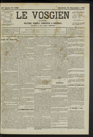 Le Vosgien : journal politique, agricole, commercial et industriel