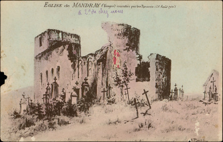 Église de Mandray (Vosges) incendiée par les Bavarois (28 Août 1914)