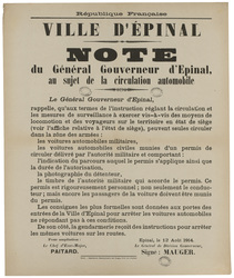 République française. Ville d'Epinal. Note du gouverneur d'Epinal, au suje…